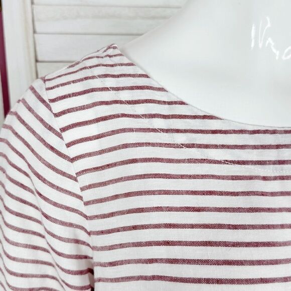 Sigrid Olsen Striped Linen Popover Shirt White Red Small - Picture 5 of 11